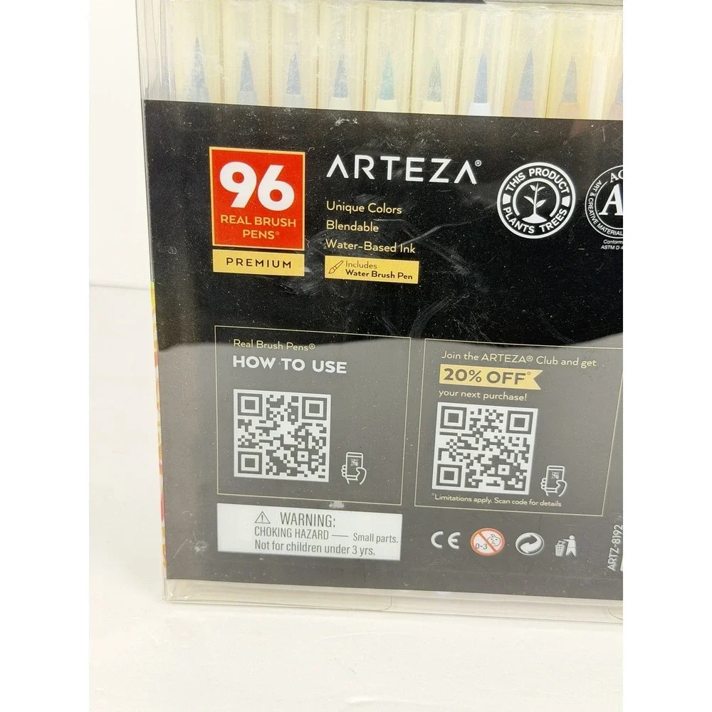 Arteza 96 Real‎ Brush Pens Premium Blendable Water-Based Ink Set w/ Brush Pen